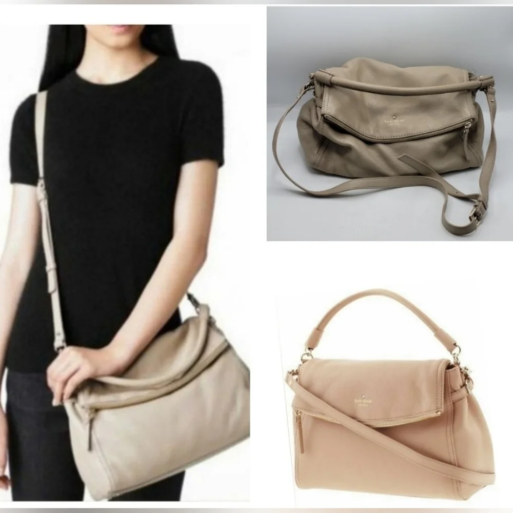 Kate Spade Boerum Place Devin Pebbled‎ Beige Leather Satchel Crossbody Bag